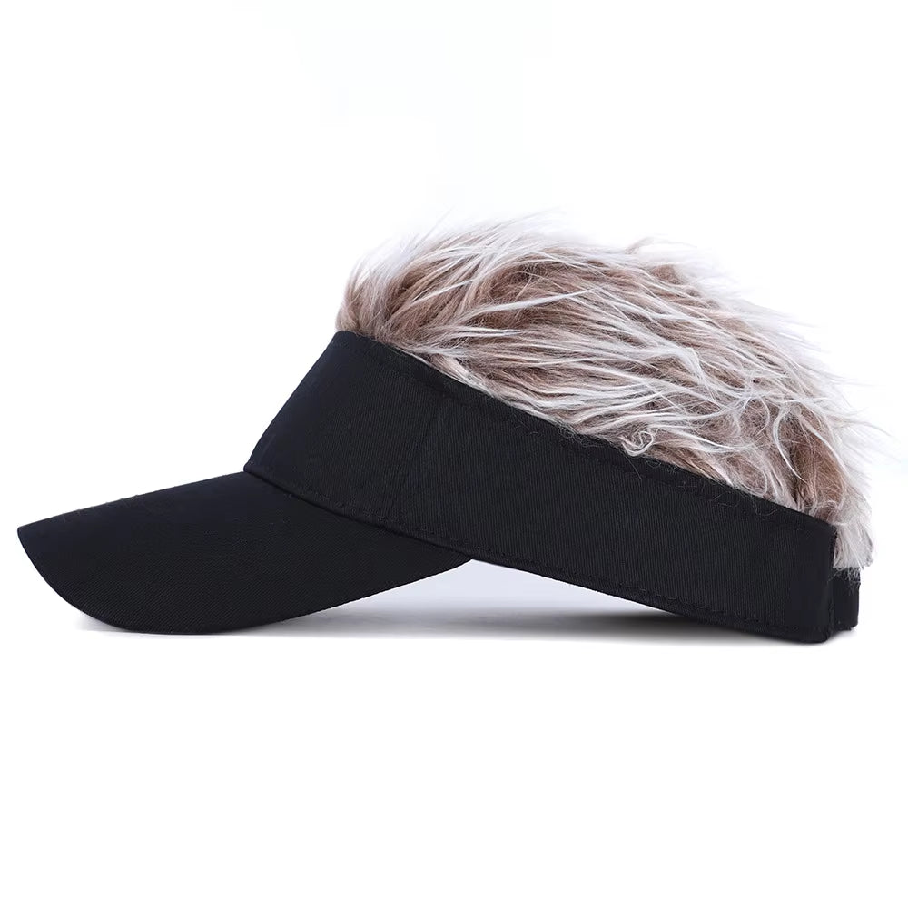 Golf Baseball Cap with Fake Flair Hair Cap Sun Visor Fun Toupee Hats Mens Womens Spiked Hairs Wig Hat