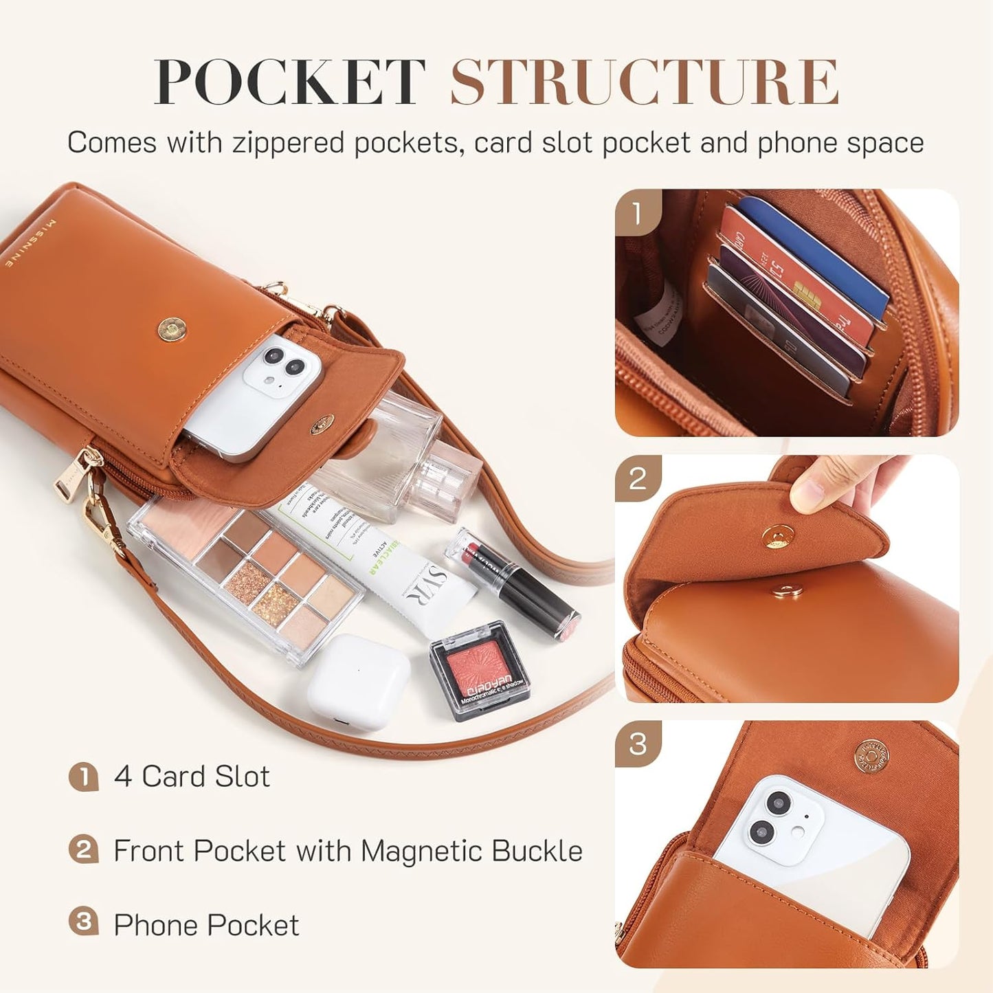 Small Crossbody Bags for Women Vegan Leather Cell Phone Purses Trendy RFID Wallet Purses with Adjustable Strap