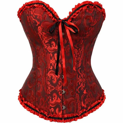 White Corset Top plus Size Women Bustier Overbust Sexy Lace up Floral Lingerie Vintage Victorian Fashion Black Red Dropshipping