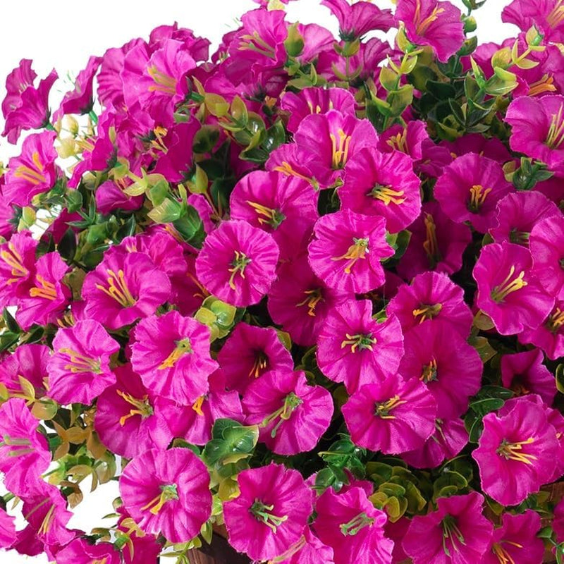 Artificial Fake Outdoor Plants Flowers for Spring Summer Decoration, 12 Bundles Faux Silk UV Sun Resistant Realistic Morning Glory Fuchsia for Home outside Planter Pot Porch Garden Patio