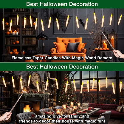 12/48Pcs Floating Candles with Magic Wand Flickering Warm Light LED Flameless Candle Taper Candles for Christmas Halloween Party