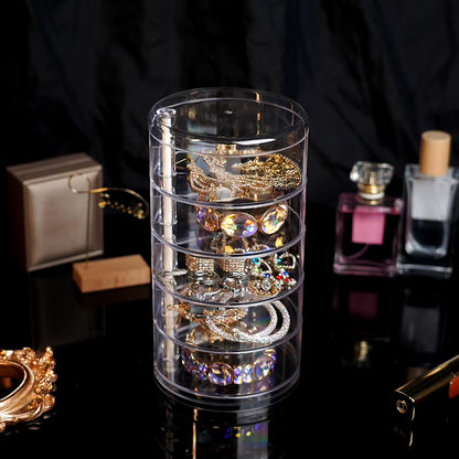 Rotating Jewelry Storage Box Makeup Storage Rack Bracelet Earring round Plastic Organizer Boxes Holder Display Rack with Cover