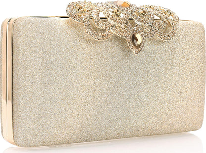 Dexmay Rhinestone Clutch Bag with Crystal Crown Clasp Women Evening Handbag Formal Party Purse