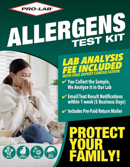 DIY Allergen Test Kit - Test for Mold, Pet Dander, Pollen & Dust Mites. AIHA Accredited Lab Analysis! Lab Fees, Expert Consultation and Return Shipping Included