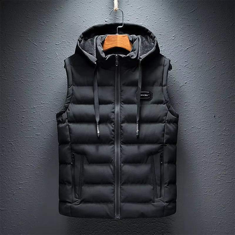 2024 New Hooded Casual Vest Jacket for Men Autumn Winter Warm Sleeveless Fashion Comfortabel Zipper Waistcoat plus Size M-6XL