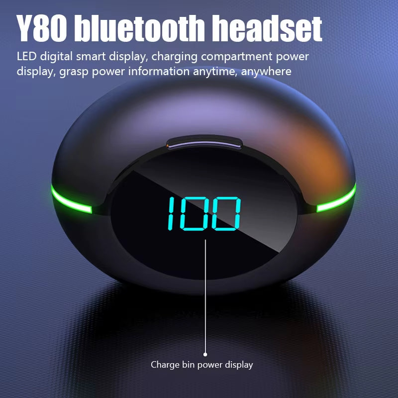 Y80 New Bluetooth Earphones Tws Wireless Sports Running Waterproof Noise Reduction Gaming Esports Mobile Digital Display