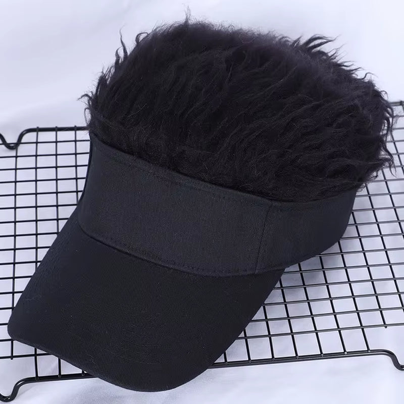 Golf Baseball Cap with Fake Flair Hair Cap Sun Visor Fun Toupee Hats Mens Womens Spiked Hairs Wig Hat