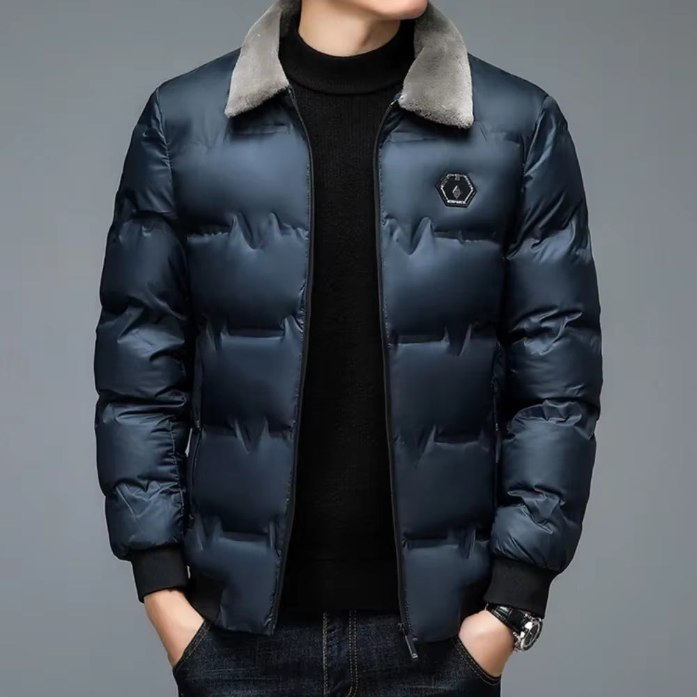 2024 HOT SALE Men'S Thickened Cotton Jacket Velvet Collar Short Cotton Jacket with Windproof and Warm Design Parkas Coats