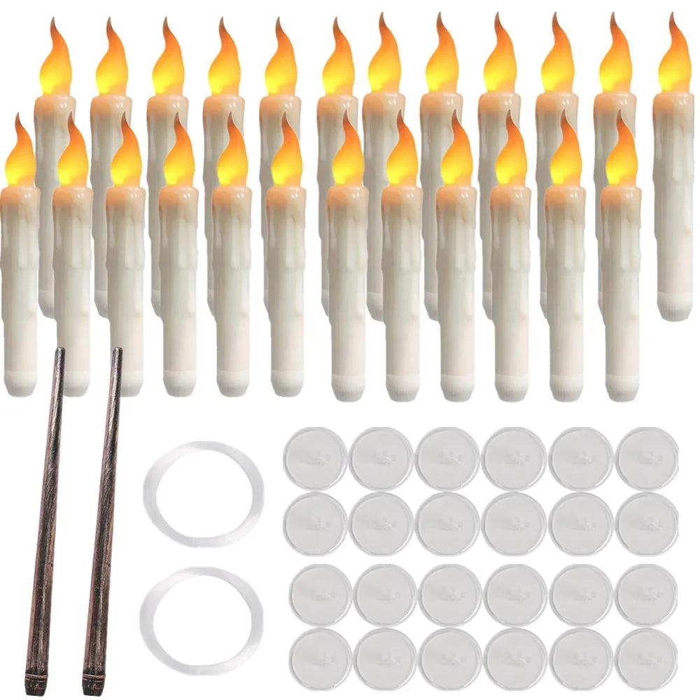 12/48Pcs Floating Candles with Magic Wand Flickering Warm Light LED Flameless Candle Taper Candles for Christmas Halloween Party