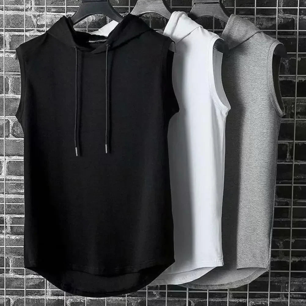 Ice Silk Summer Muscle Hoodie Vest Sleeveless Bodybuilding Gym Workout Fitness Shirt High Quality Vest Hip Hop Sweatshirt Tops