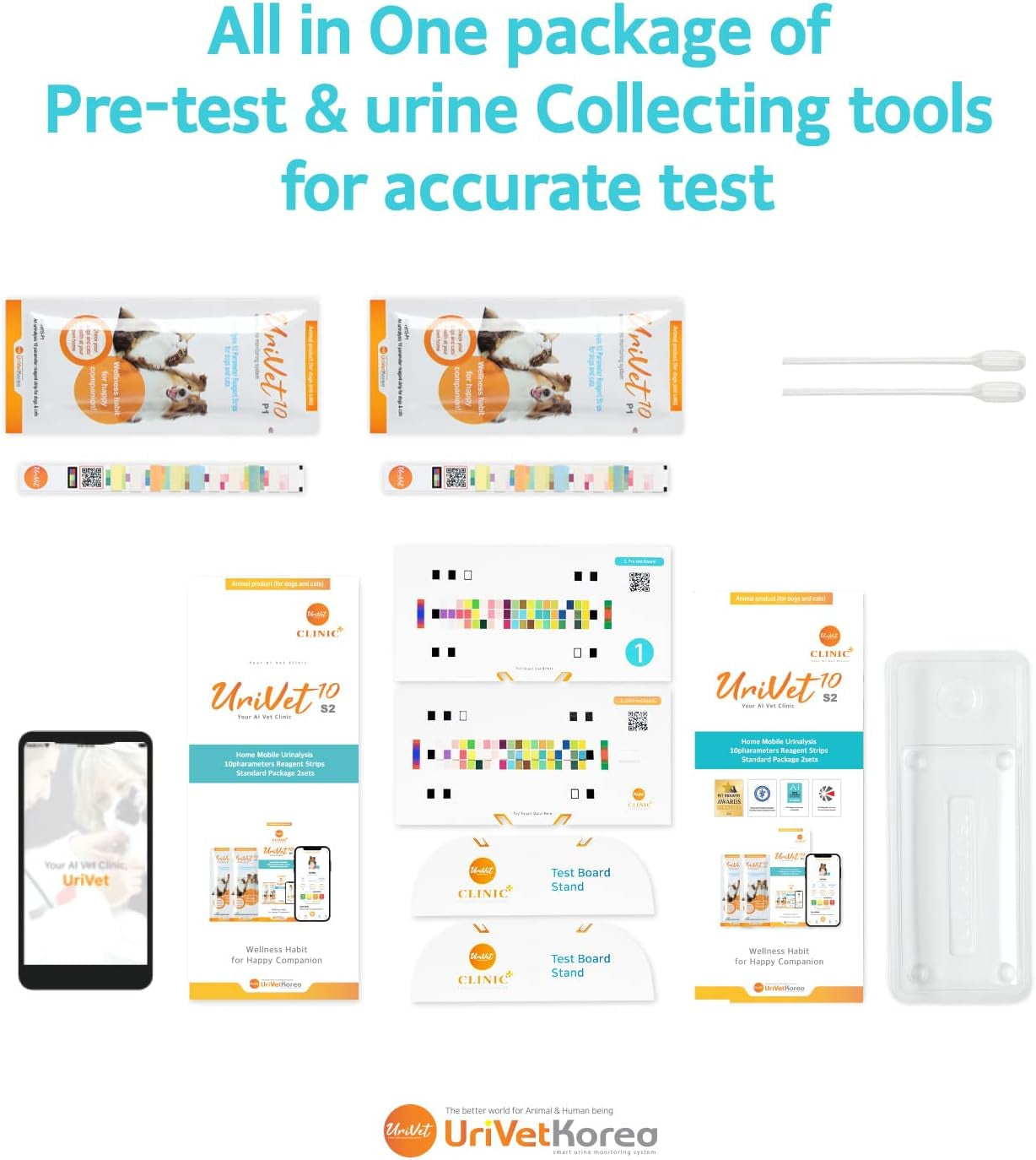 Urivet10-S2(Standard Package 2Sets), Home Mobile Checkup Urinalysis Test Strips Kit Health Wellness Care for Dogs & Cats