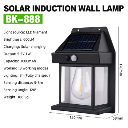 Outdoor Solar Wall Lamp Waterproof Tungsten Filament Lamp Induction Lamp Household Garden Wall Light Villa Lighting Night Light