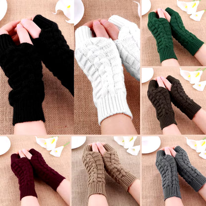 Knitted Long Hand Gloves Women'S Warm Embroidered Winter Gloves Fingerless Gloves for Women Girl Guantes Invierno Mujer Luvas