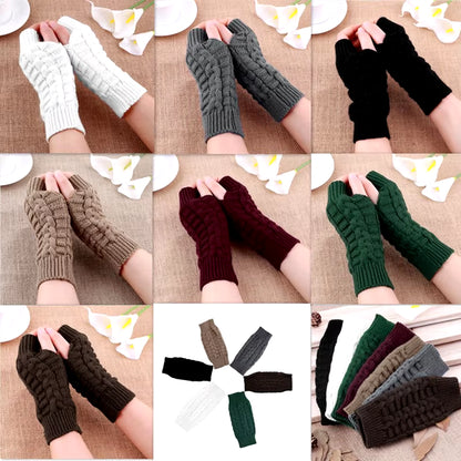 Knitted Long Hand Gloves Women'S Warm Embroidered Winter Gloves Fingerless Gloves for Women Girl Guantes Invierno Mujer Luvas