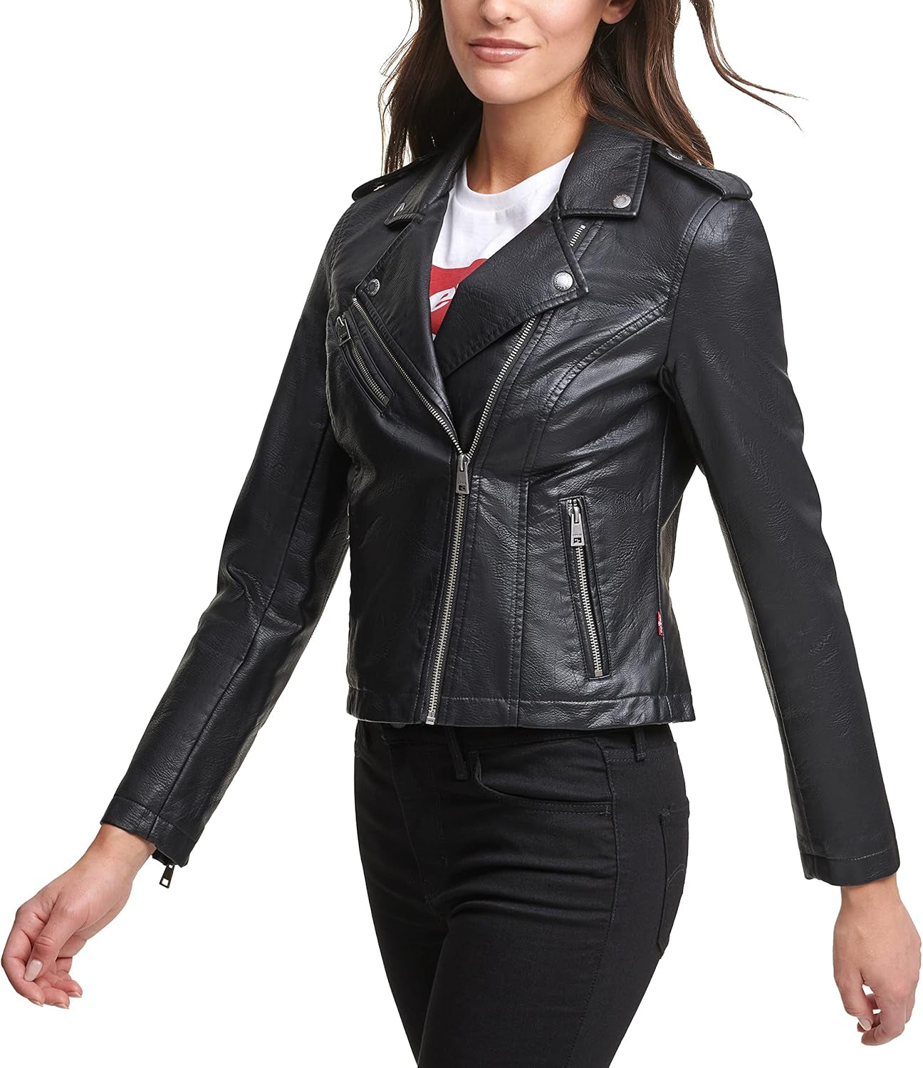 Women'S the Classic Faux Leather Moto Jacket (Regular & plus Size)