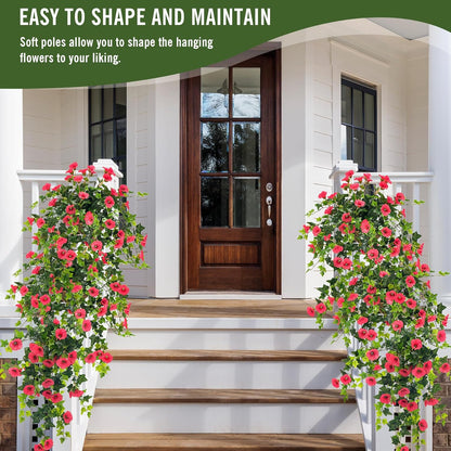 Artificial Petunias for Outdoors Uv Resistant Fake Petunias Plants Hanging Flower Patio Decor outside Basket Realistic Silk Petunias Plant for Window Decor (Rose Red 2Pcs)