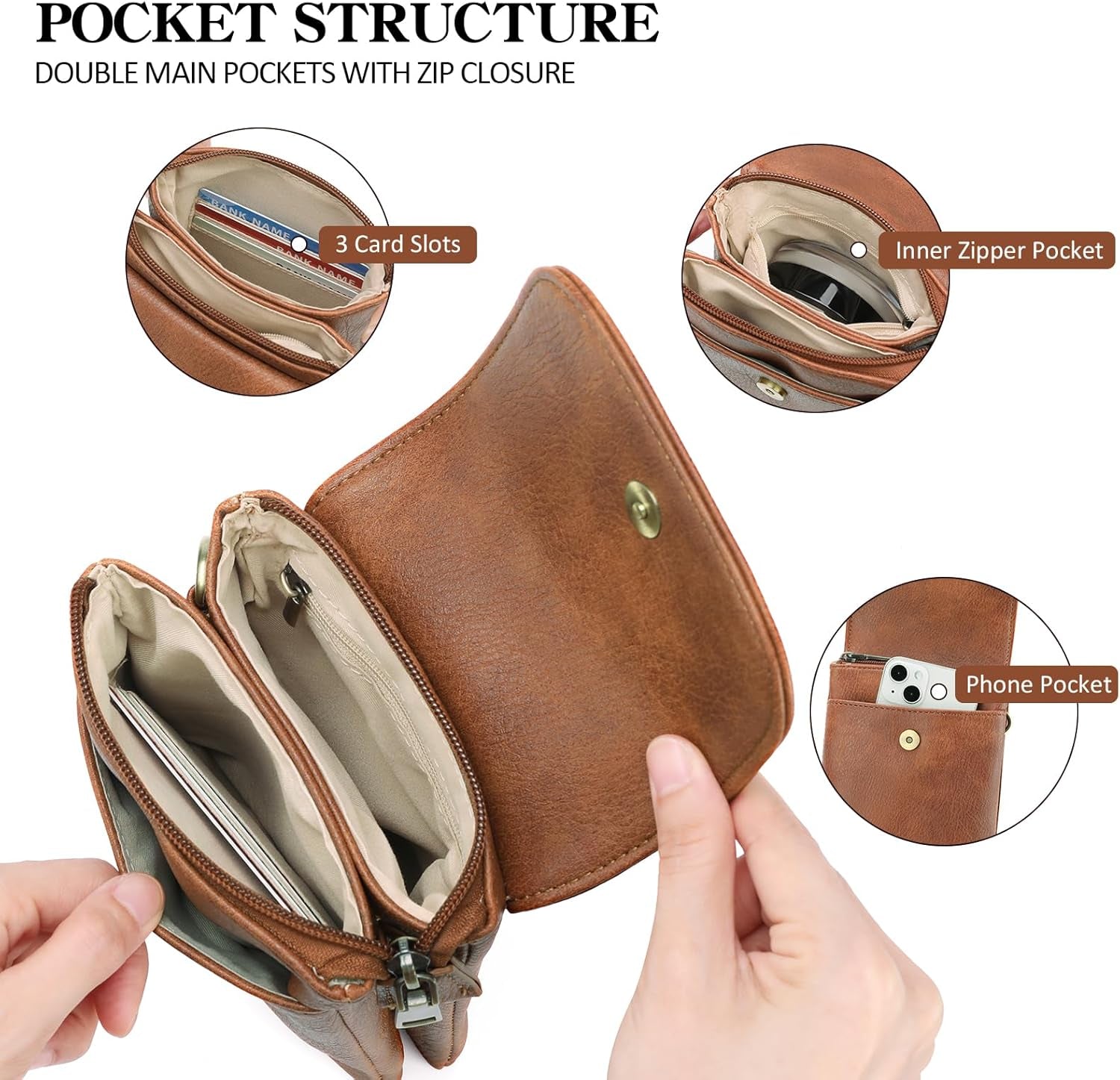 Small Crossbody Bags for Women Leather Cell Phone Purse Bag Wallet with RFID Blocking Credit Card Slots Zipper Pocket