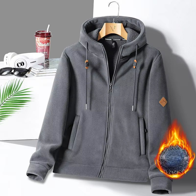 Winter Warm Cashmere Jacket Men'S High-End Fleece-Lined Thickened Hoodie Coat Casual Women'S Outdoor Camping Cold-Proof Jacket