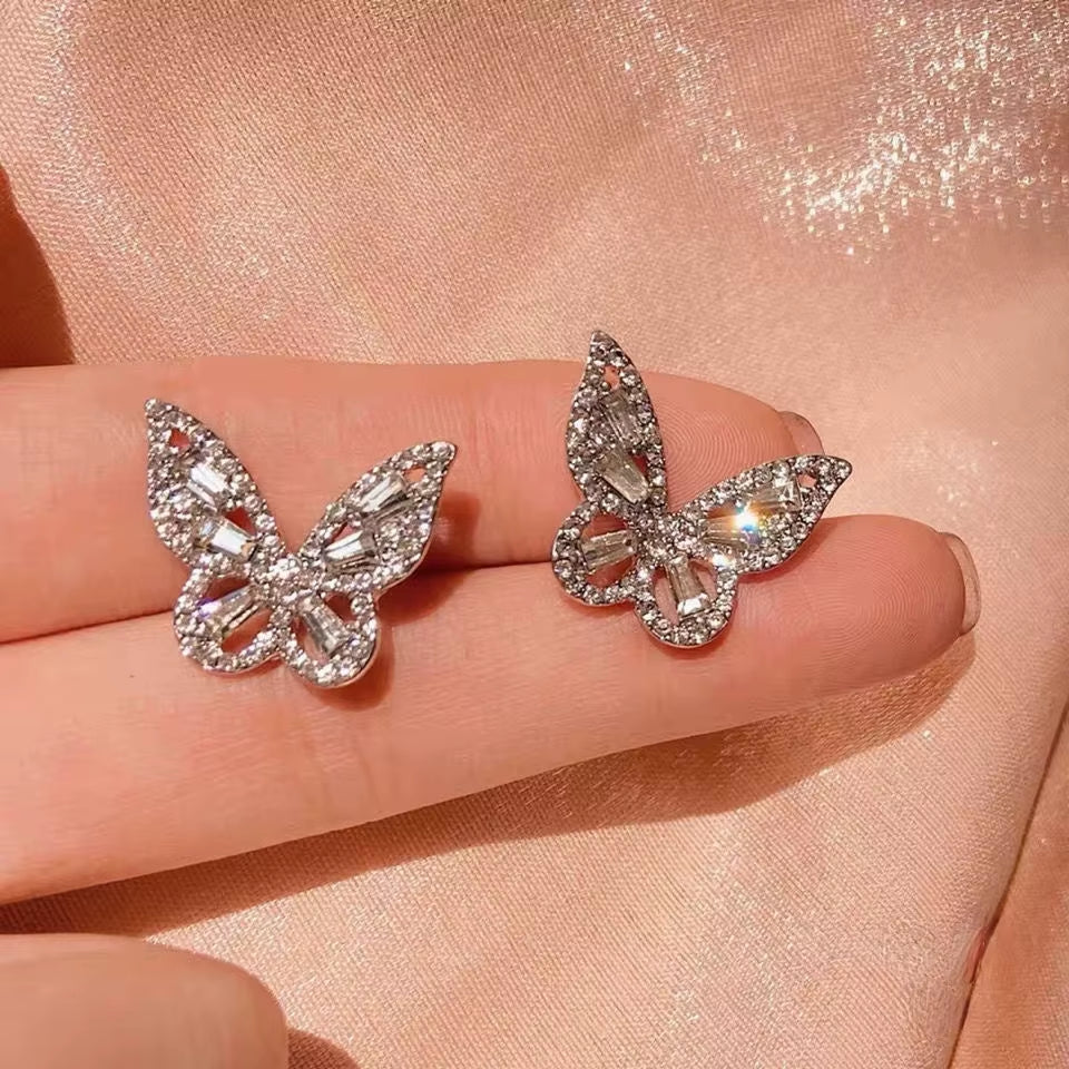 New Fashion Purple Crystal Butterfly Long Tassel Stud Earrings Temperament Sweet and Lovely Jewelry Party Premium Gift Wholesale