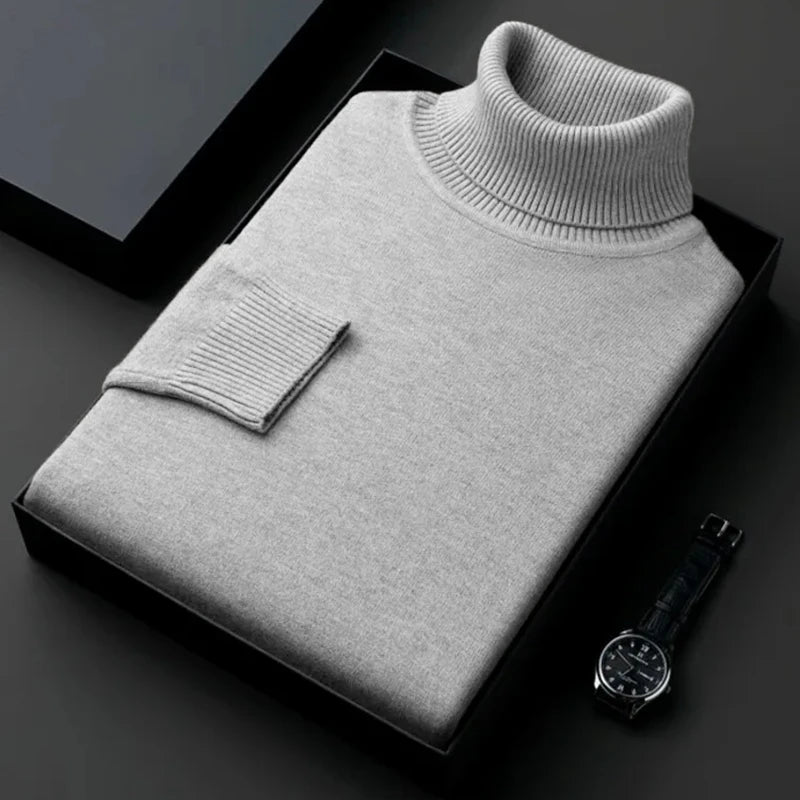 Sweatwear Mens Anti-Pilling High Quality Knitted Turtleneck Sweater Slim Fit Long Sleeve Pullover Solid Color Trend Men Clothing