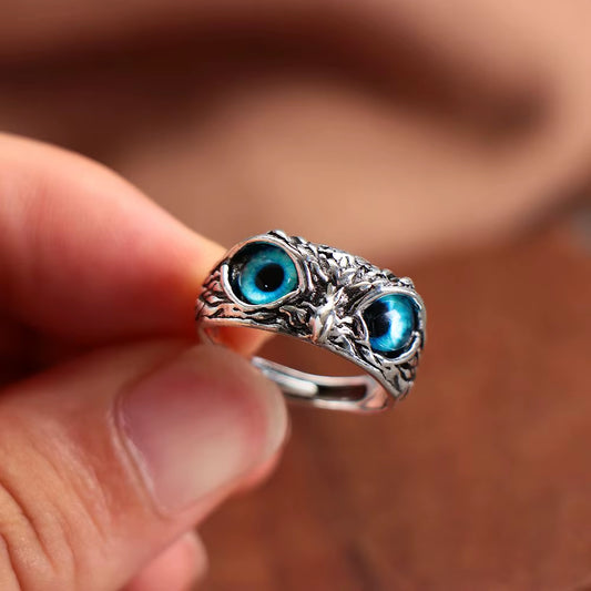 Fashion Charm Vintage Owl Ring for Men Women Cute Animals Owl Youth Gothic Rings Adjustable Colorful Cat Eye Rings Jewelry Gifts