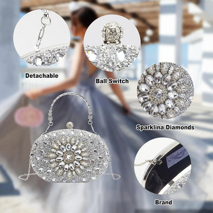 Rhinestone Evening Clutch Purses for Women Evening Weddings,Party Purses Crystal Diamond Glitter Sparkly Handbag