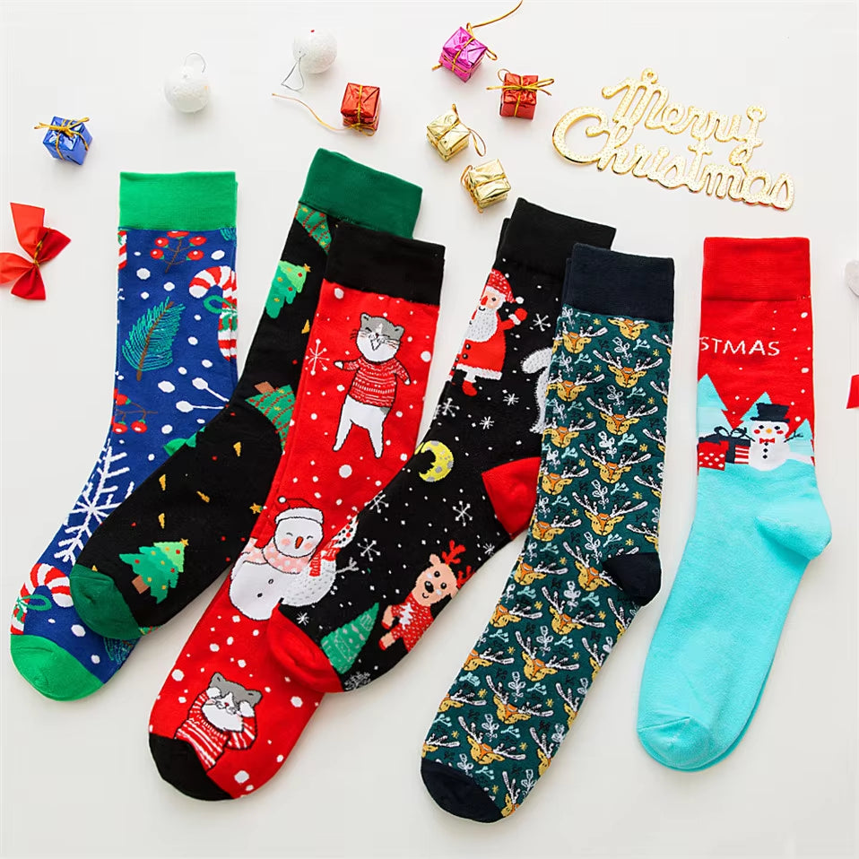 New Men Christmas Socks Autumn Winter New Year Sox Santa Claus Socks Men Christmas Tree Snow Elk Gift Happy Socks Big Size39-46