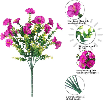 Artificial Fake Outdoor Plants Flowers for Spring Summer Decoration, 12 Bundles Faux Silk UV Sun Resistant Realistic Morning Glory Fuchsia for Home outside Planter Pot Porch Garden Patio