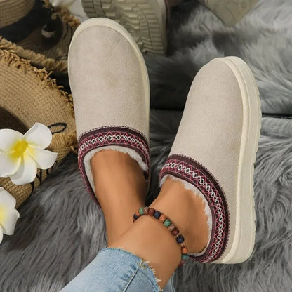 Women Warm Suede Snow Boots Autumn Winter Woman Slip on Platform Boats Close Toe Hair Half Slipper Female Cotton Shoes