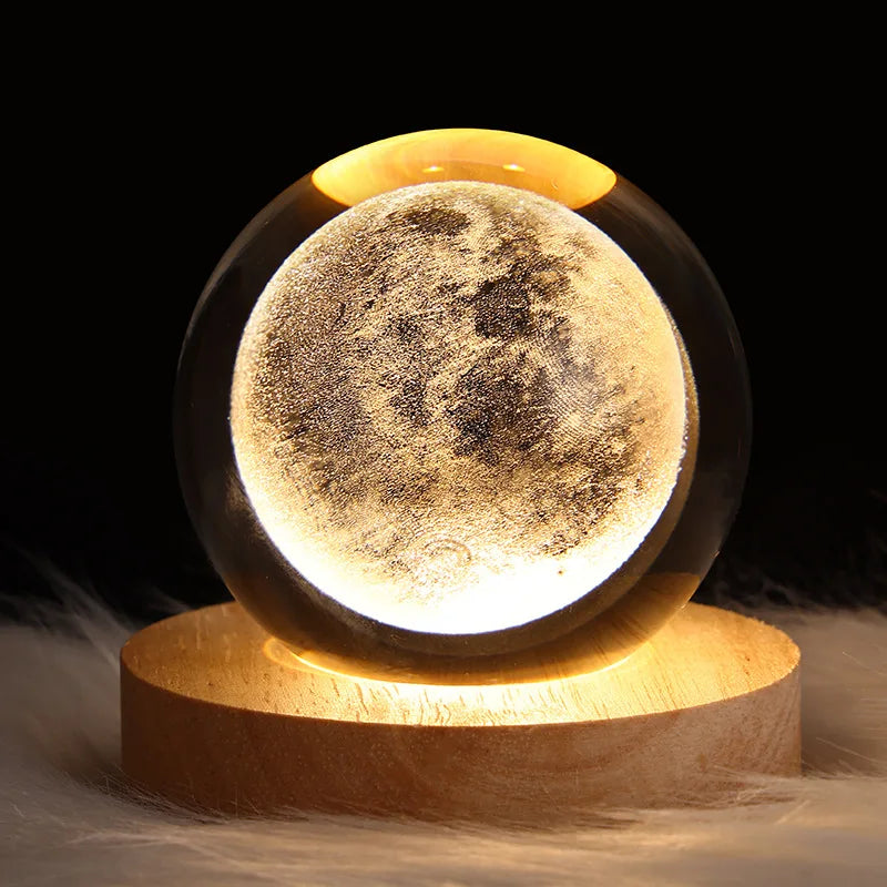 USB LED Night Light Galaxy Crystal Ball Table Lamp 3D Planet Moon Lamp Bedroom Home Decor for Kids Party Children Birthday Gifts