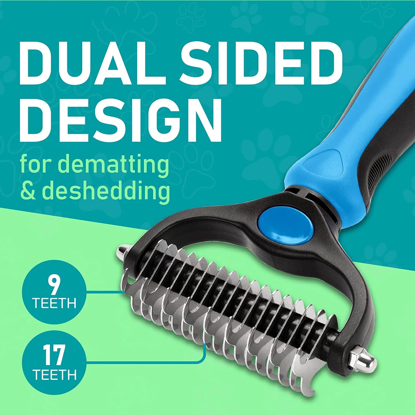 Pet Deshedding Brush - Double-Sided Undercoat Rake for Dogs & Cats - Shedding Comb and Dematting Tool for Grooming, Extra Wide