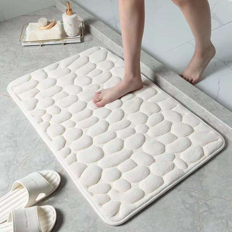 Cobblestone Embossed Bathroom Bath Mat Non-Slip Carpets in Wash Basin Bathtub Side Shower Room Floor Rug Doormat Memory Foam Pad