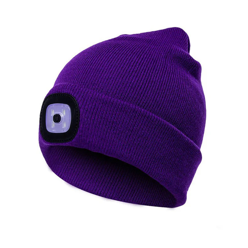 Led Light Knitted Hat Warm Elastic Beanie Autumn Winter Outdoor Sports Night Hiking Fishing Camping Glow Bonnet Unisex Headlight