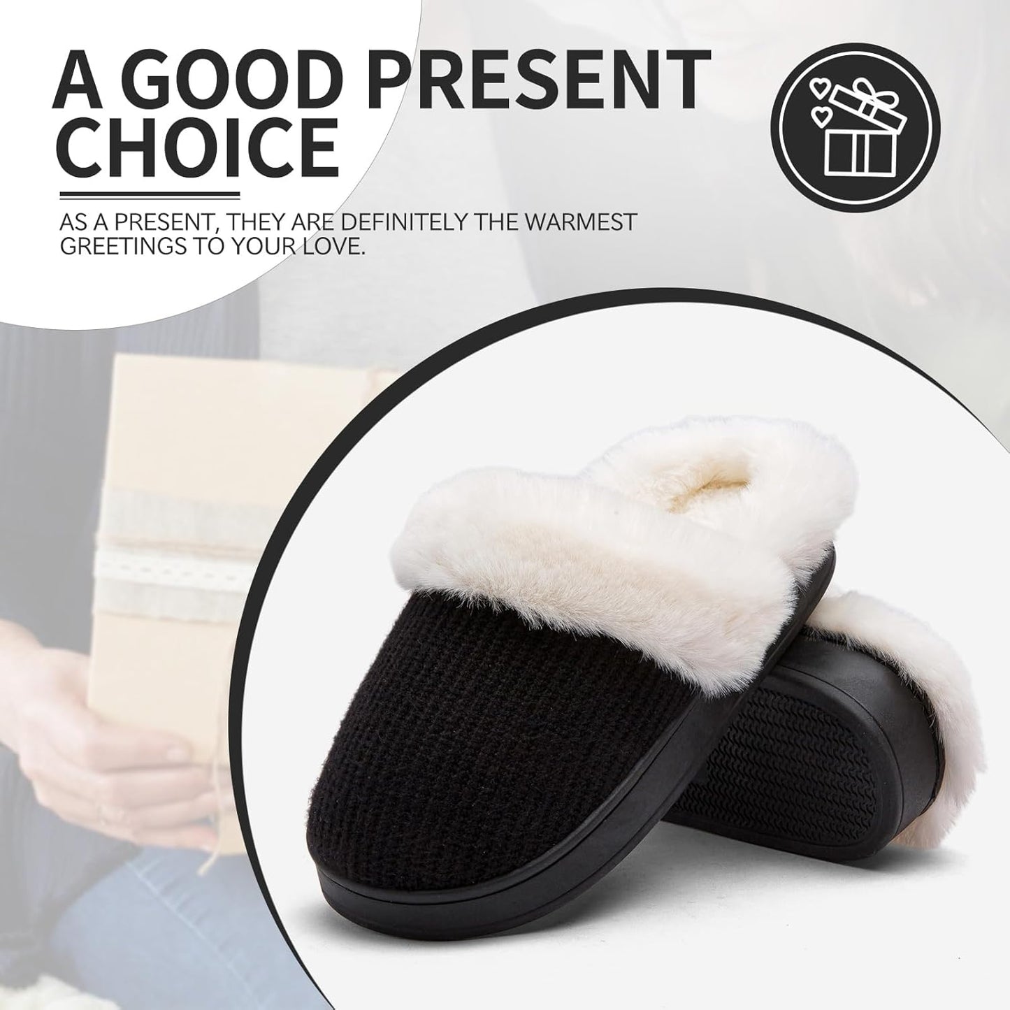 House Slippers for Womens Cozy Memory Foam Anti-Slip Warm Plush Cotton Scuff Slippers Bedroom Shoes Indoor & Outdoor