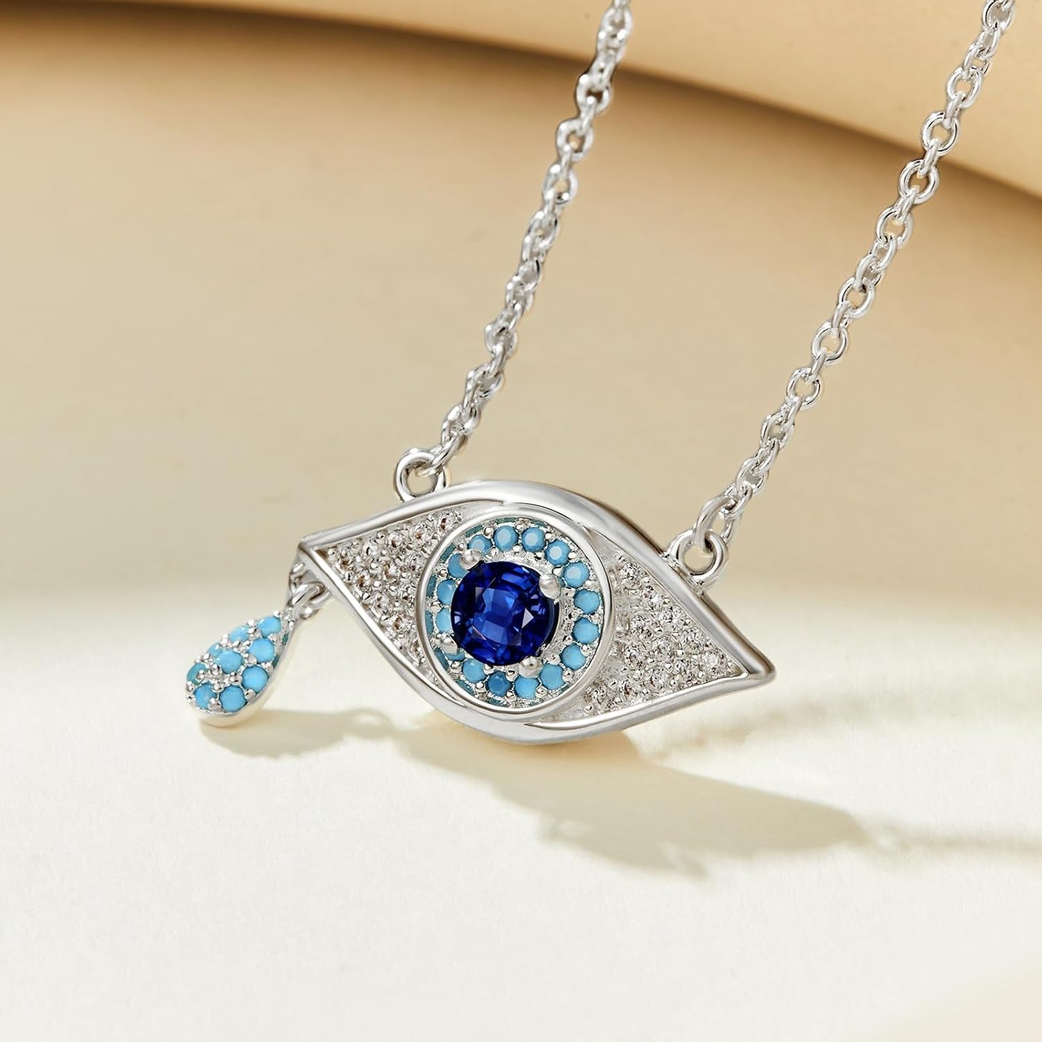 Evil Eye Necklace for Women 18K Gold Plated Pendant Necklace Cubic Zirconia Turquoise Dainty Trend Jewelry Gift, 15.7" + 1.9" Extend