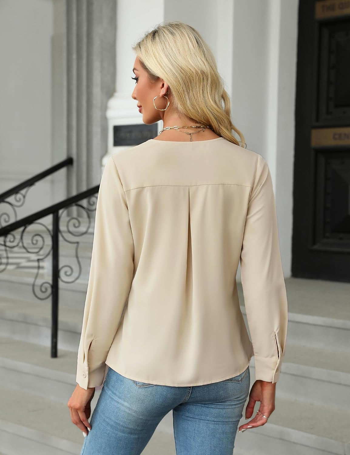 Womens Dressy Casual Blouses Business Work Tops Fall Long Sleeve Shirts 2024