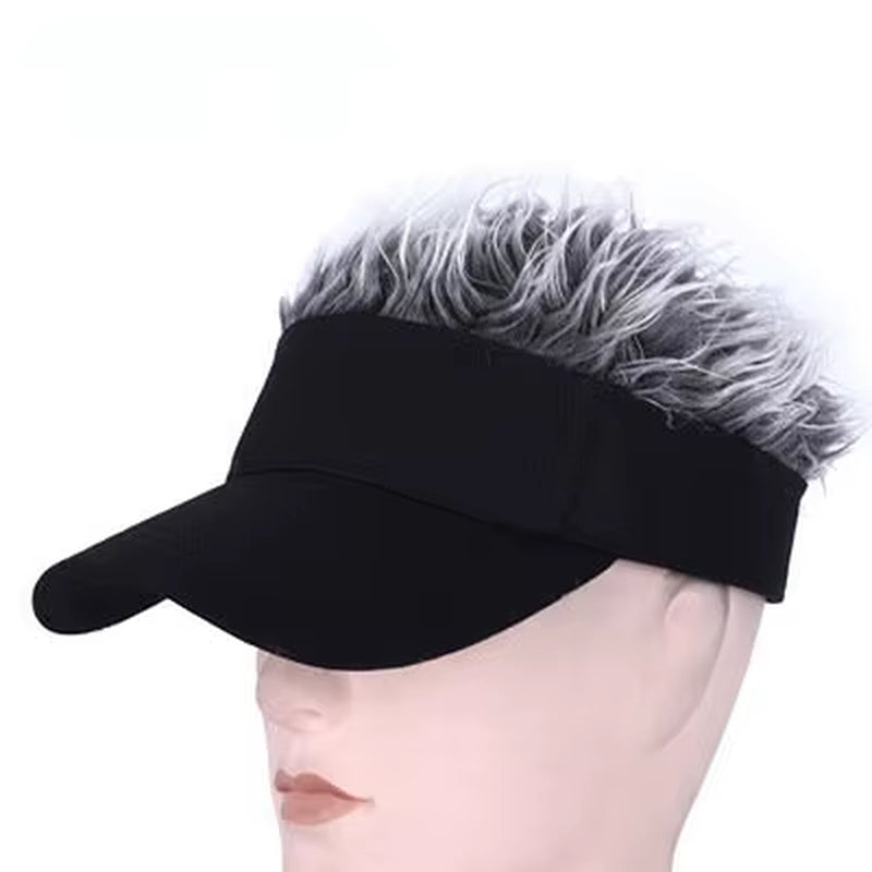 Golf Baseball Cap with Fake Flair Hair Cap Sun Visor Fun Toupee Hats Mens Womens Spiked Hairs Wig Hat