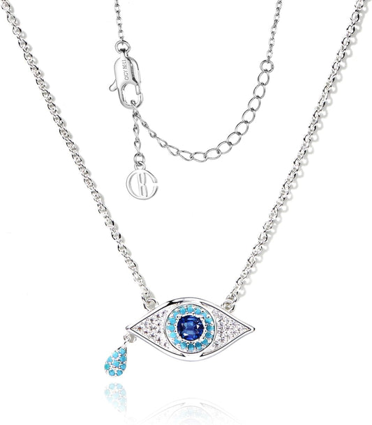 Evil Eye Necklace for Women 18K Gold Plated Pendant Necklace Cubic Zirconia Turquoise Dainty Trend Jewelry Gift, 15.7" + 1.9" Extend