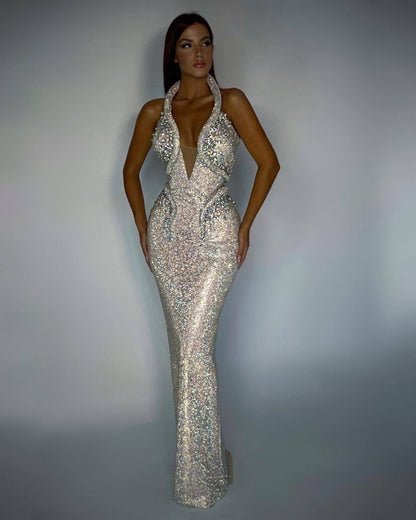 Sexy Sequined Banquet Dress Sheath Trailing Evening Dress