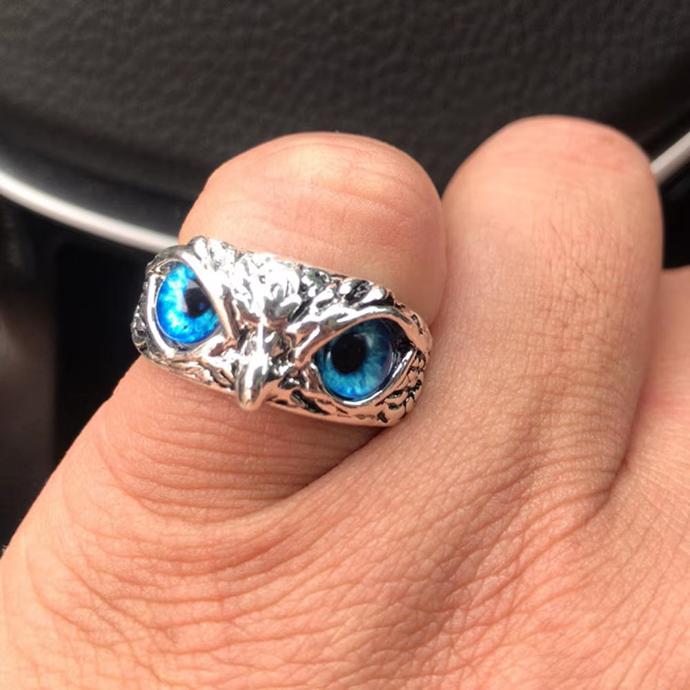 Fashion Charm Vintage Owl Ring for Men Women Cute Animals Owl Youth Gothic Rings Adjustable Colorful Cat Eye Rings Jewelry Gifts