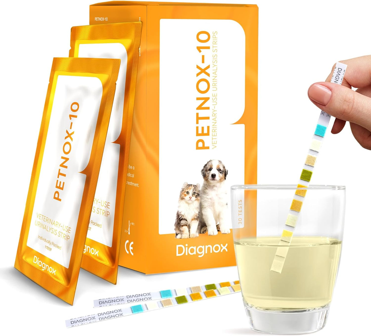 PETNOX 10-Parameter Cat & Dog Urine Test Strips - 30 X Individually Packed & Veterinary Grade Tests - Cat & Dog UTI Test Kit - Pet Test Strips for Urinalysis