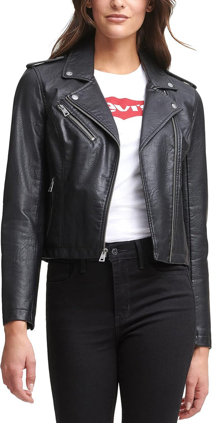 Women'S the Classic Faux Leather Moto Jacket (Regular & plus Size)