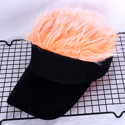 Golf Baseball Cap with Fake Flair Hair Cap Sun Visor Fun Toupee Hats Mens Womens Spiked Hairs Wig Hat