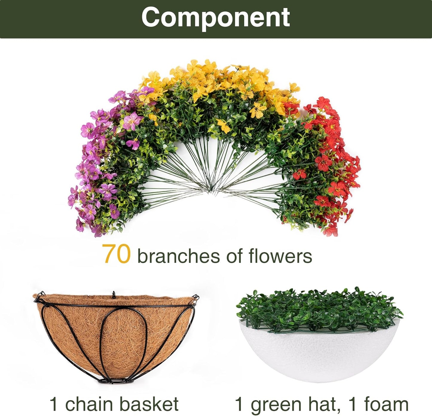 Faux Mums Fall Hanging Basket for Outdoors - UV Resistant Silk Mums Artificial Flowers Outdoor, Look Real Fake Hanging Mums Fall Hanging Baskets, Faux Hanging Plants outside for Patio, Porch Decor