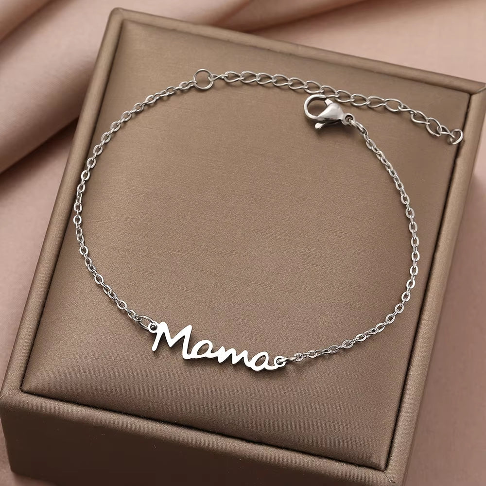 Stainless Steel Bracelets Letter Mama Pendant Chains Fashion Charms Bracelet for Women Jewelry Party Lover Mum Mother'S Gifts