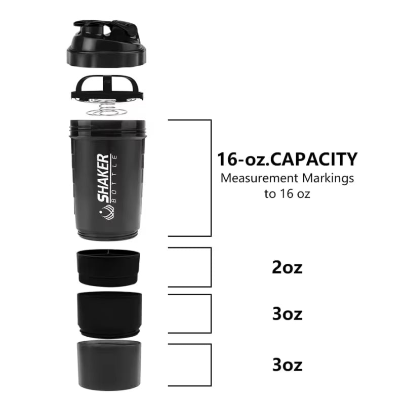 Protein Shaker Bottle Leak Proof Bottle for Protein Mixes 3 Layer Twist off Shaker Cup Sports Shaker Bottle for Protein Powder