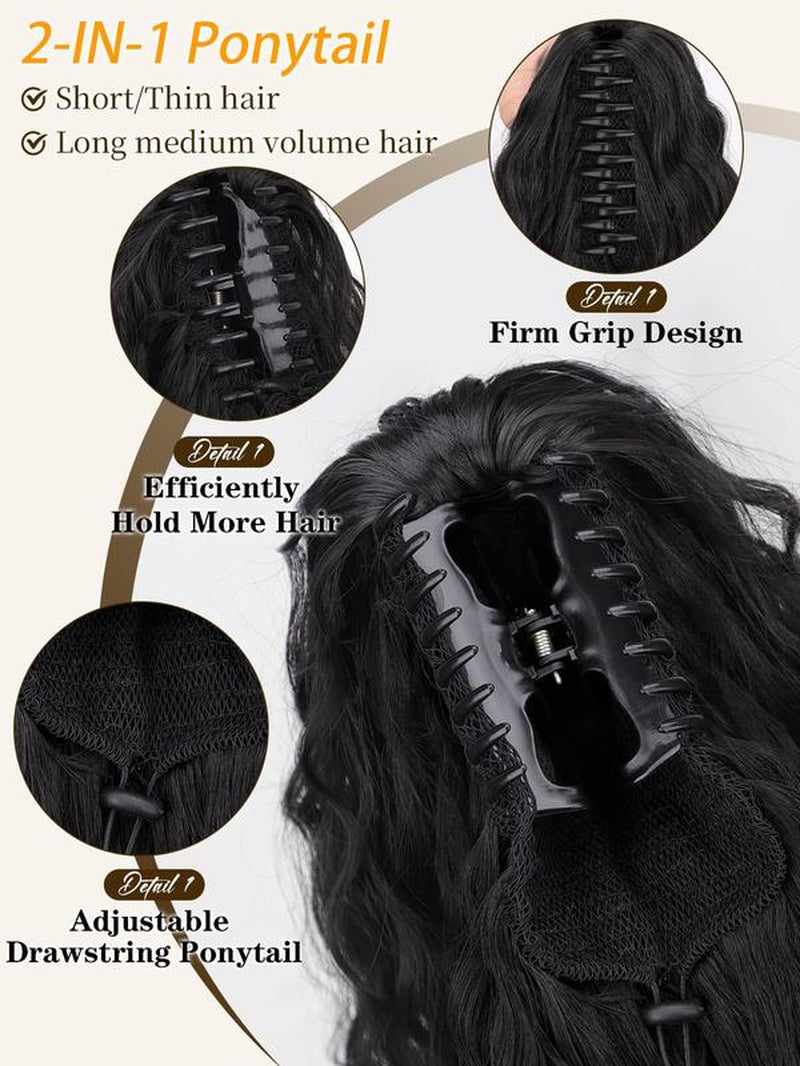 【Blackfriday】Claw Long Wavy Ponytail Extension 30" Curly Pony Tail Clip in Hair Extensions for Women Fluffy Natural Looking Synthetic Hairpiece for Daily Use Quick Installation