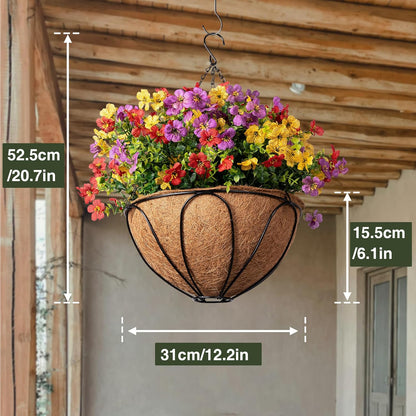 Faux Mums Fall Hanging Basket for Outdoors - UV Resistant Silk Mums Artificial Flowers Outdoor, Look Real Fake Hanging Mums Fall Hanging Baskets, Faux Hanging Plants outside for Patio, Porch Decor