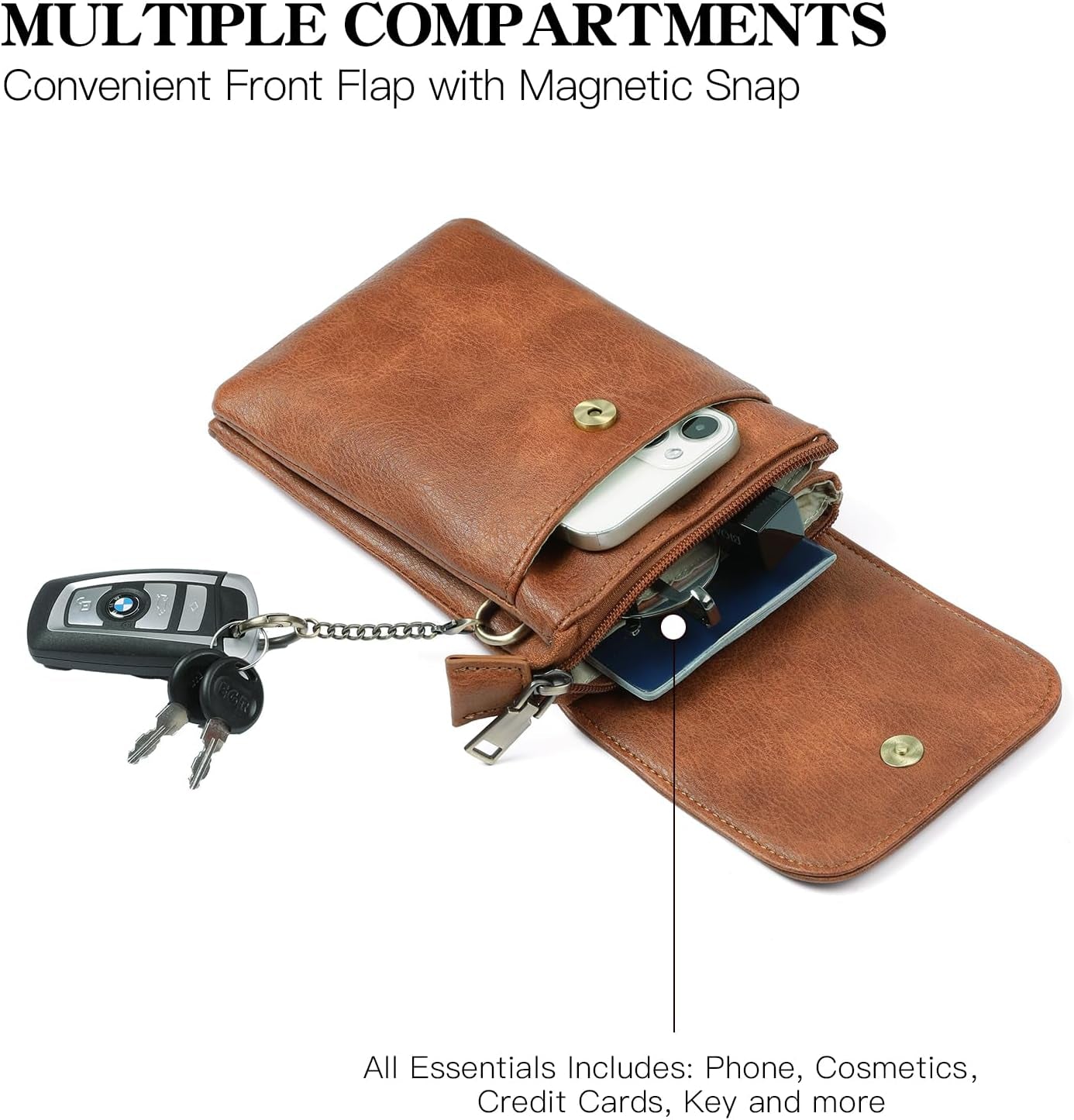 Small Crossbody Bags for Women Leather Cell Phone Purse Bag Wallet with RFID Blocking Credit Card Slots Zipper Pocket