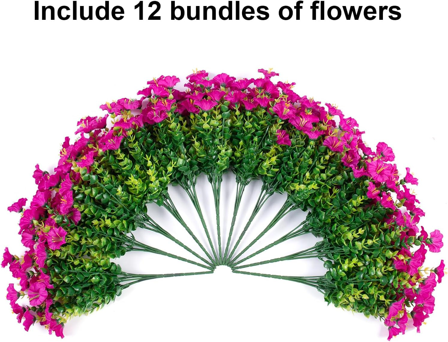 Artificial Fake Outdoor Plants Flowers for Spring Summer Decoration, 12 Bundles Faux Silk UV Sun Resistant Realistic Morning Glory Fuchsia for Home outside Planter Pot Porch Garden Patio